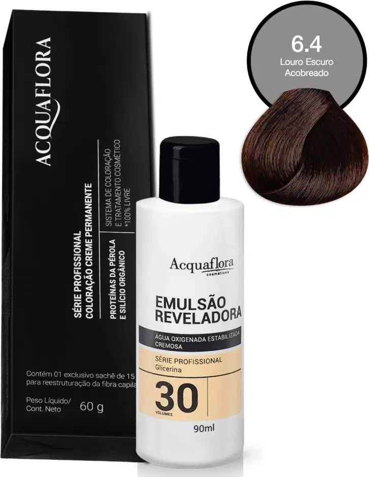 Coloração Acquaflora 6.4 60g + Água Oxigenada 30 Volumes 90ml
