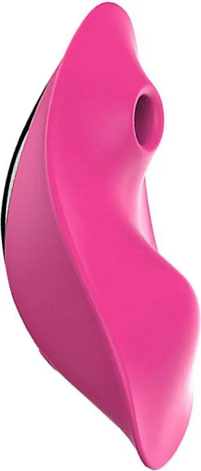 Vibrador rosa em formato curvo e ergonômico, com superfície lisa e brilhante, projetado para proporcionar prazer e estimulação íntima.