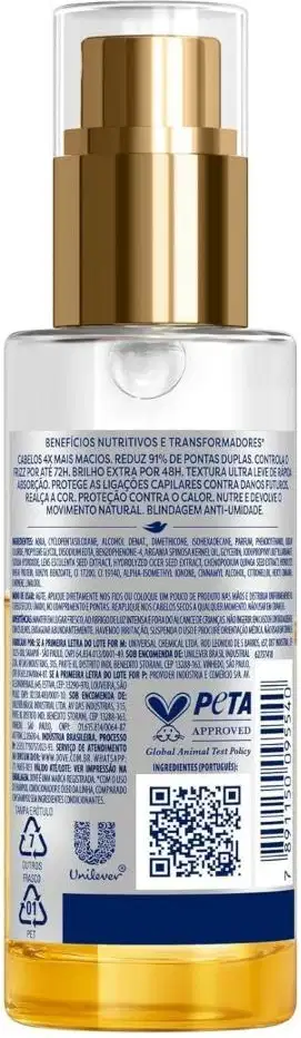 A imagem mostra o verso do produto contendo informações sobre o modo de uso e ingredientes.