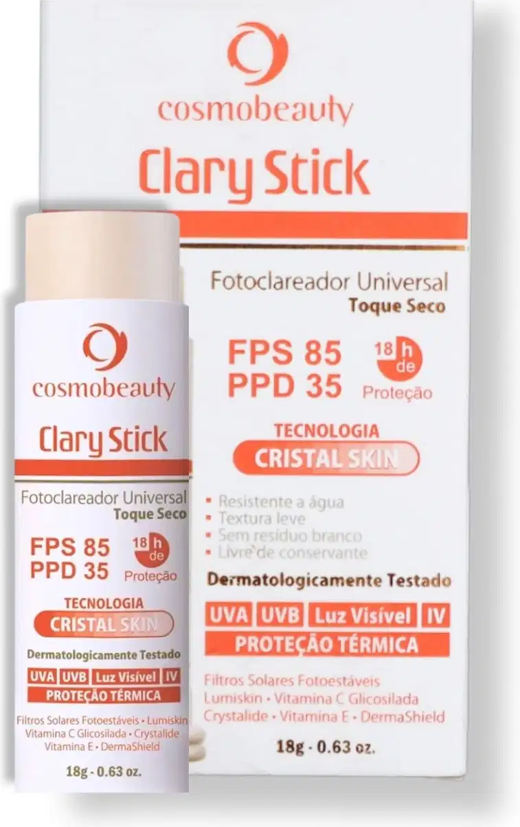Trata-se de um fotoclareador universal de toque seco, com FPS 85 e PPD 35, oferecendo proteção térmica.