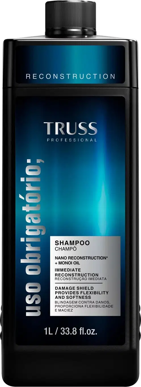A imagem mostra um frasco grande de 1L de shampoo.