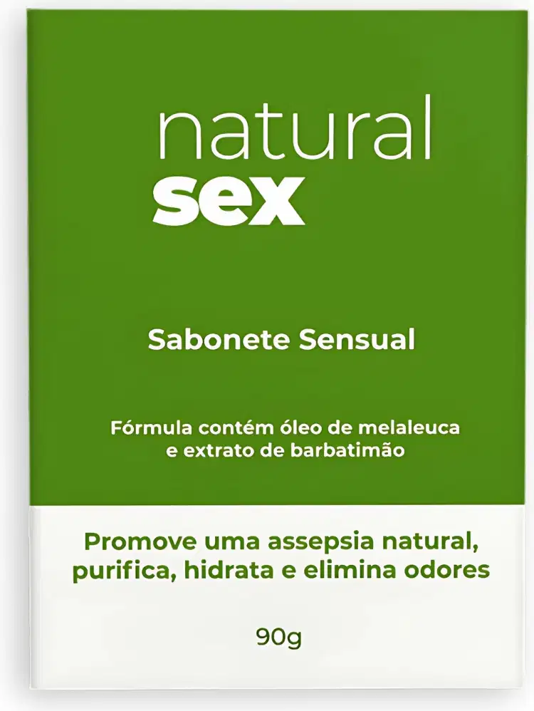 Caixa do Sabonete Íntimo em Barra Natural Sex, com tons de verde e branco