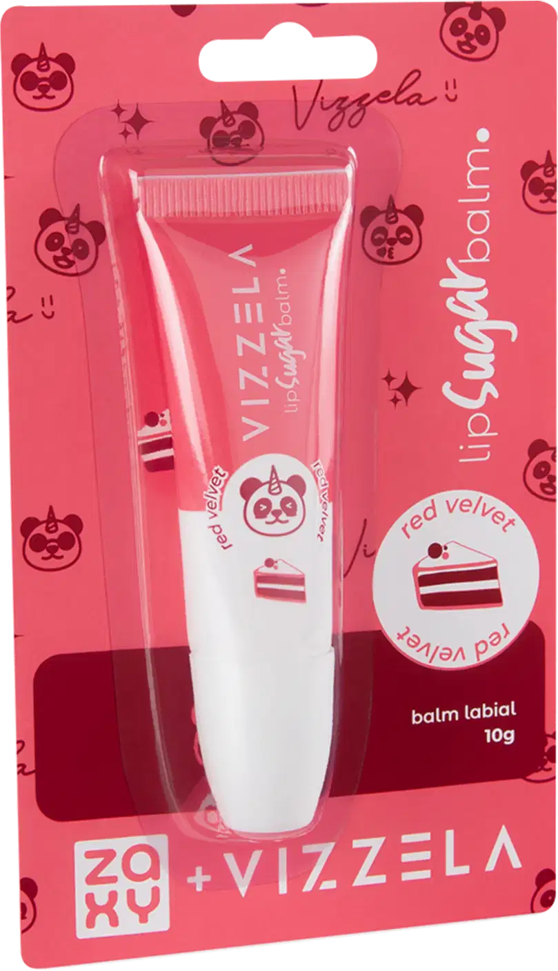 A imagem mostra uma embalagem de balm labial metade branca, inclusive a tampa e metade vermelha.