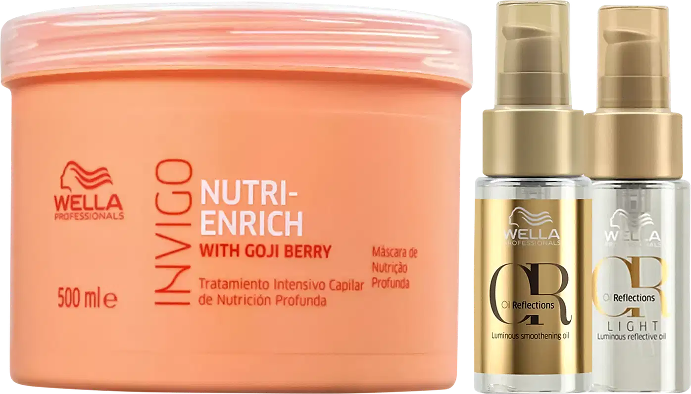 Kit Wella com Máscara Invigo Nutri-Enrich 500ml, óleo Oil Reflections 30ml, e Oil Light 30ml