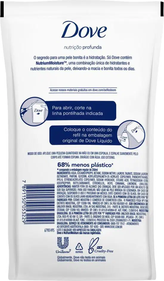 A imagem mostra o verso do produto com informações sobre modo de uso e ingredientes.