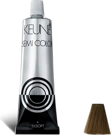 Embalagem da coloração Keune Semi Color e amostra de cor