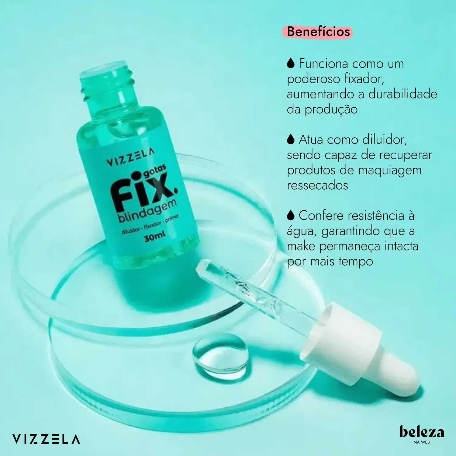 Funciona como um poderoso fixador, aumentando a durabilidade da produção. Atua como diluidor, sendo capaz de recuperar produtos de maquiagem ressecados. Confere resistência à água, garantindo que a make permaneça intacta por mais tempo.