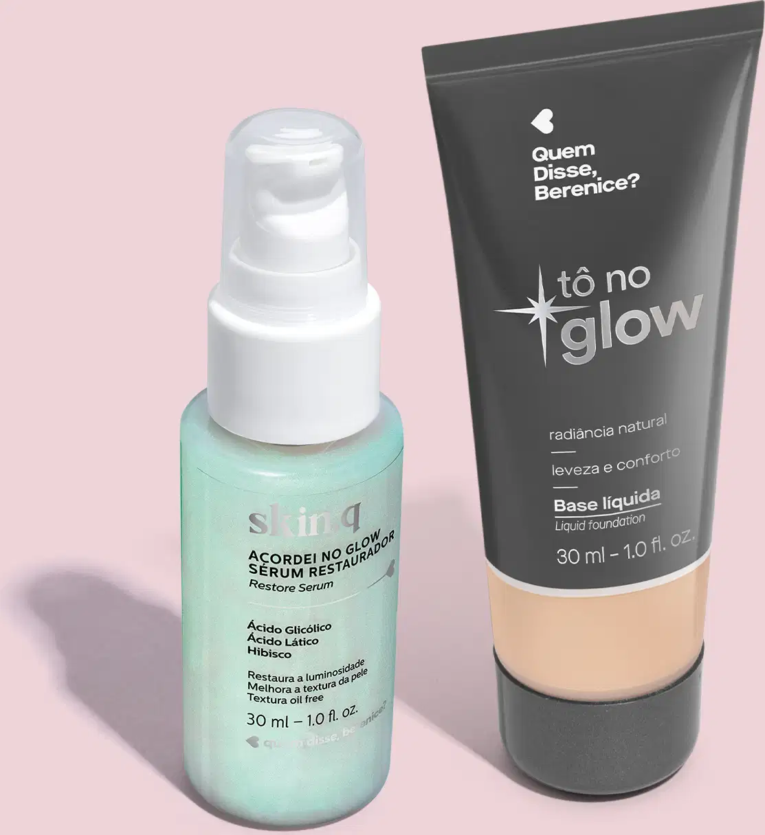 Base Líquida Tô no Glow Cor 100F 30ml + Sérum Facial Restaurador  30ml