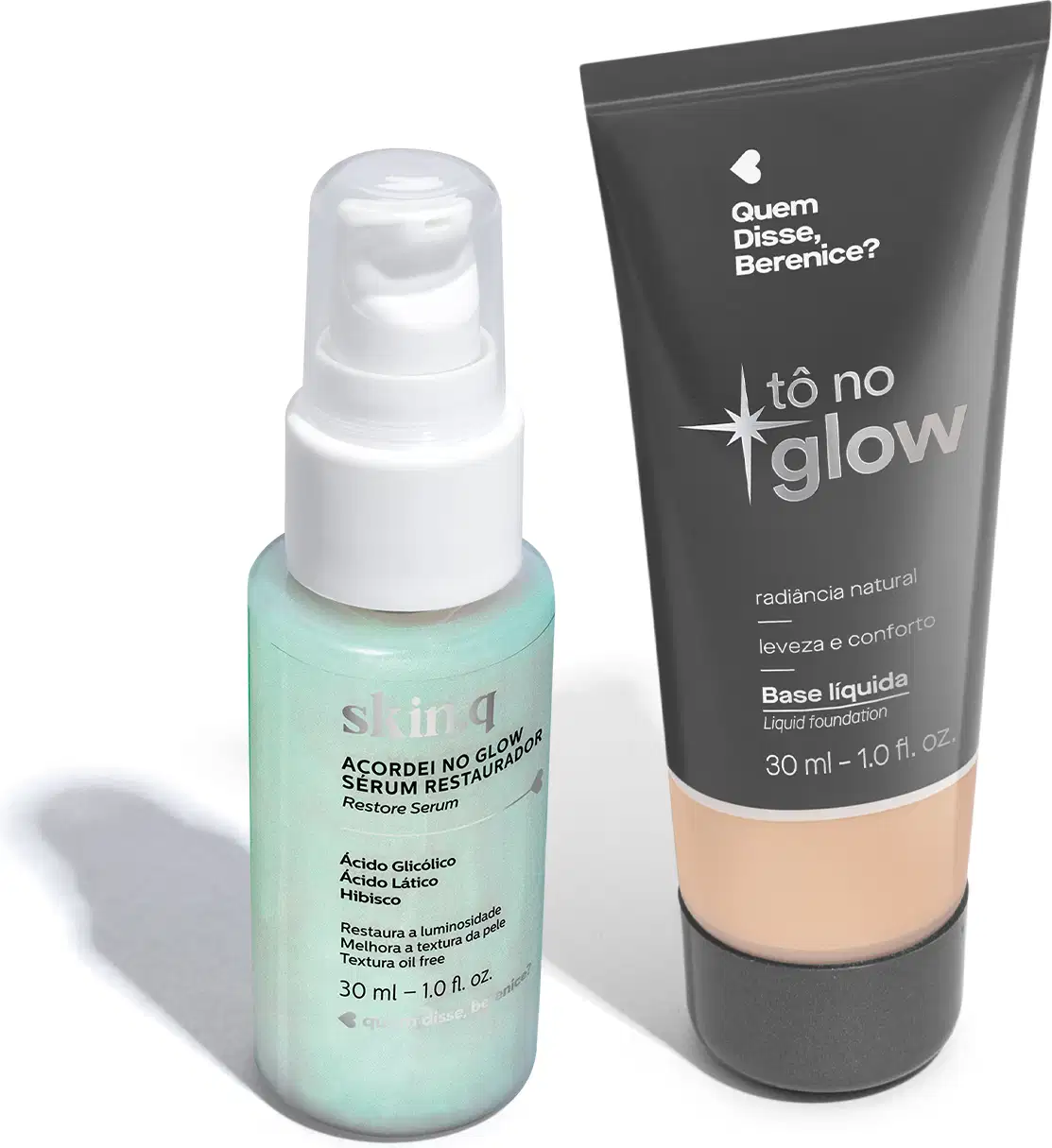 Base Líquida Tô no Glow Cor 100F 30ml + Sérum Facial Restaurador  30ml