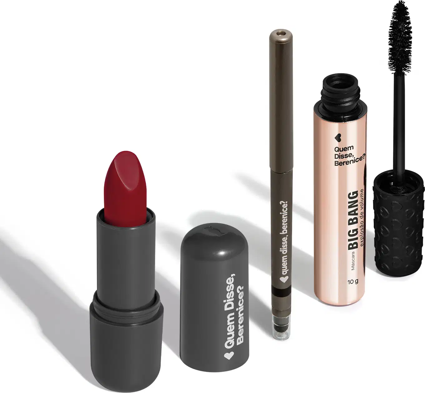 Batom Vermelho Cremoso 3,8g + Máscara de Cílios 10g + Lápis Para Olhos Preto.