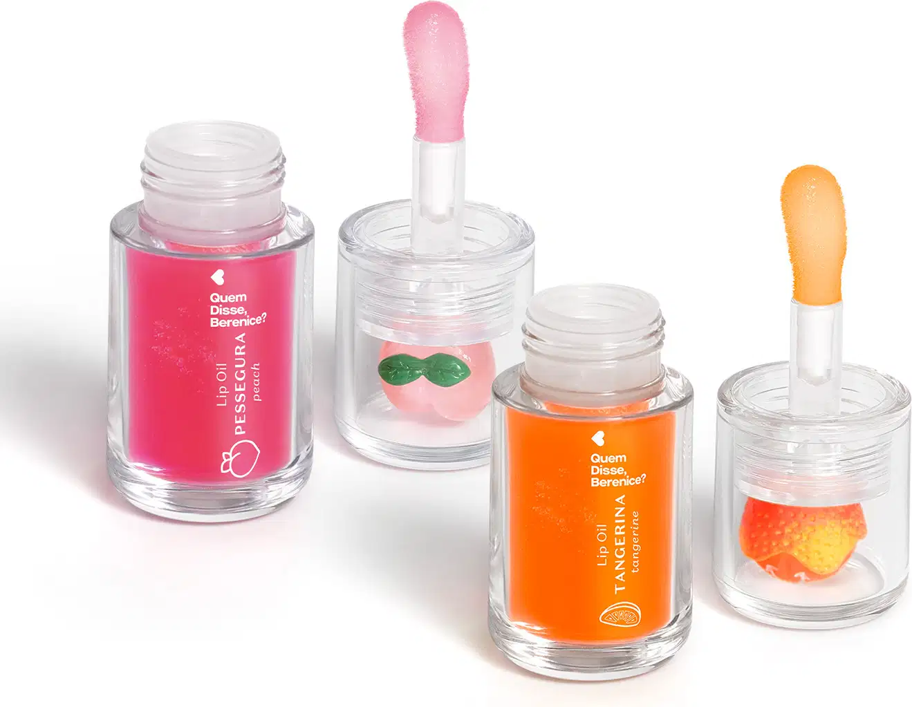 Conjunto de produtos de beleza Cuide-se bem, incluindo frascos de vidro com líquidos coloridos em tons de rosa, laranja e transparente, além de um aplicador rosado.