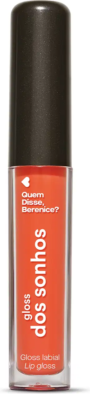 Batom líquido coral Coraldex dos Sonhos Quem Disse, Berenice? em tubo cilíndrico transparente mostrando a tonalidade do produto e tampa preta.