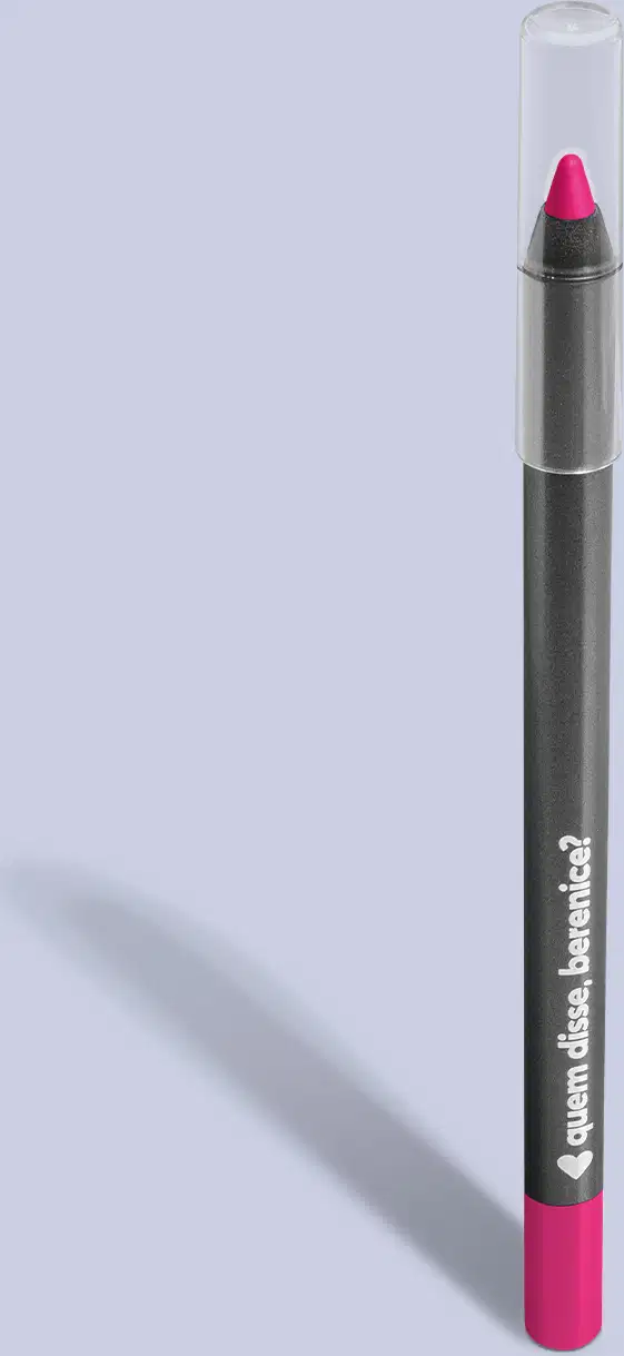 Lápis para olhos em embalagem cilíndrica de plástico transparente com a parte interna na cor rosa vibrante. A base é rosa vibrante, combinando com a cor interna do produto.