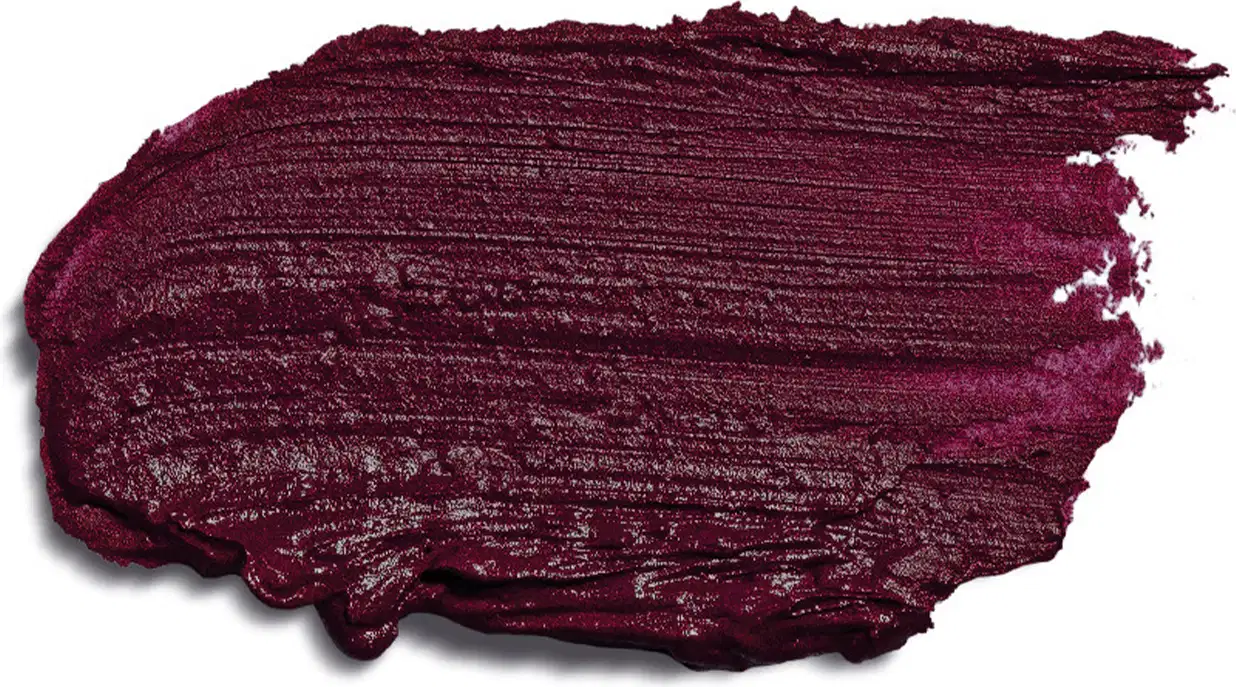 O produto apresentado é um batom vinho intenso, com uma textura cremosa e brilhante. Não há rótulos ou marcas visíveis na imagem.
