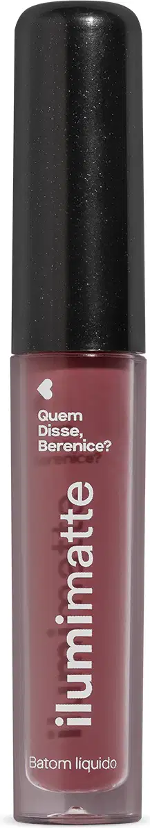 Frasco de 4ml contendo batom líquido rosa Roselumi Ilumimatte da marca Quem Disse, Berenice? em embalagem transparente mostrando o produto na cor rosa, tampa preta e letras brancas.
