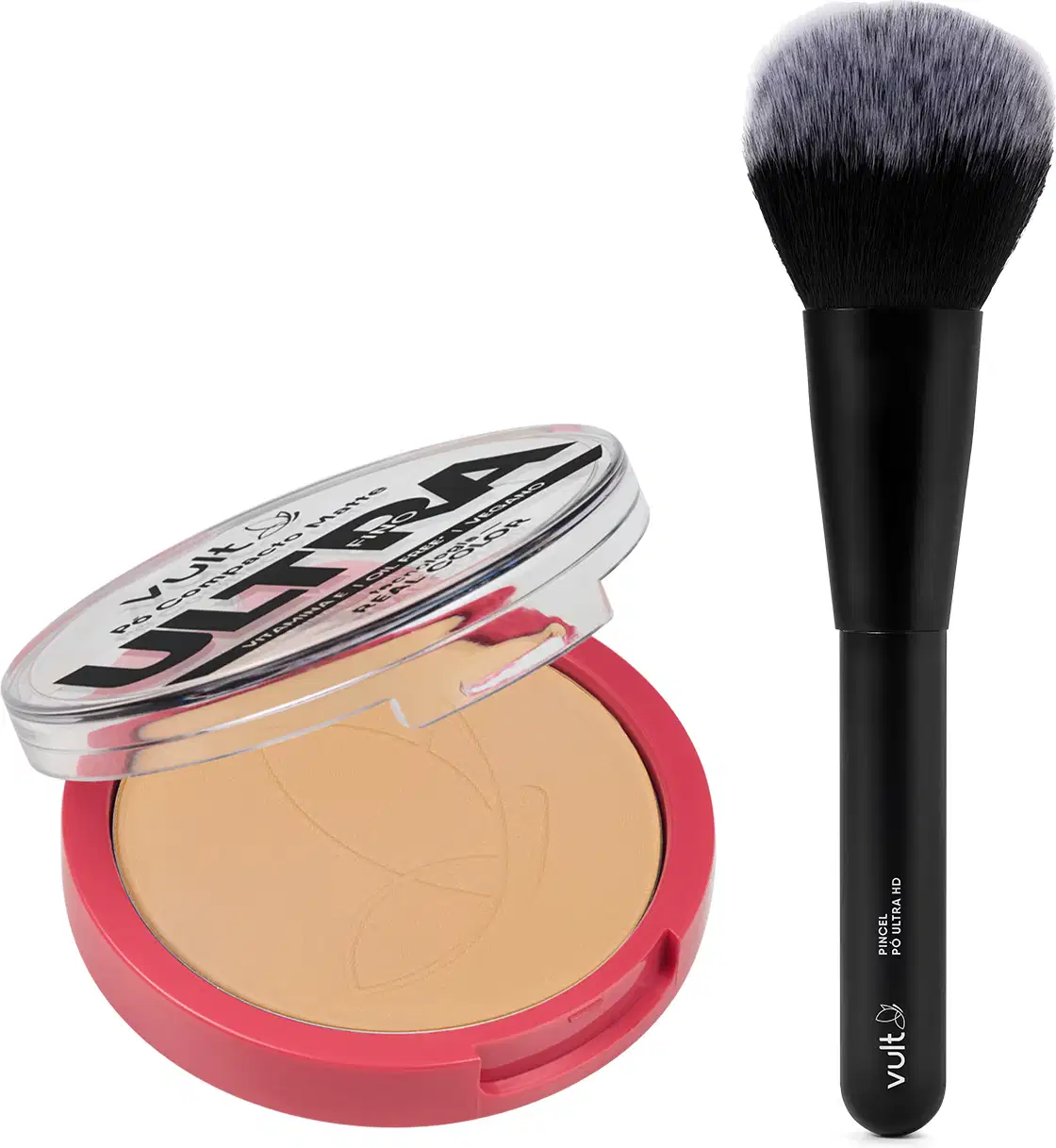 Kit Vult Pincel Ultra HD + Pó Compacto Matte Cor V430, 2 produtos.