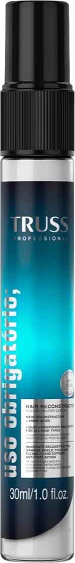Frasco em spray do Uso Obrigatório da marca Truss, com 30ml e cores azul e preto predominantes. O rótulo exibe o nome da marca e informações sobre o produto em destaque.