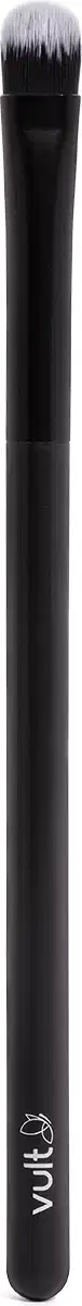 Pincel de maquiagem preto da marca Vult, com cerdas macias e ponta arredondada, ideal para aplicação de sombras e delineadores.
