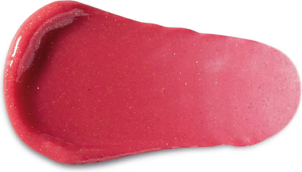 Textura cremosa e brilhante, com aparência suave e sedosa, em tom de vermelho intenso, típica de um produto de beleza da marca Vult.