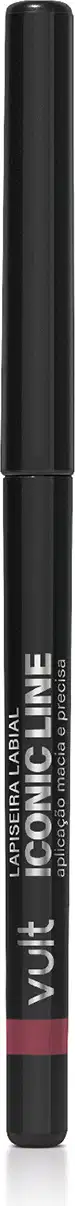 Lápis delineador de olhos da marca Vult, em embalagem preta cilíndrica com rótulo vermelho, apresentando design simples e minimalista.