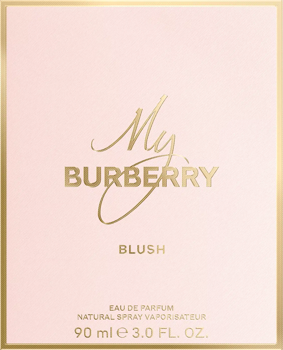 Frasco de perfume Burberry My Burberry Blush, com design elegante em tons de rosa, com laço rosa e rótulo dourado destacando o nome da fragrância.