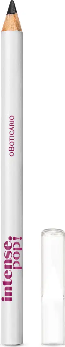 Lápis para olhos na cor preta com corpo branco, letras marrons e tampa transparente da marca Intense Pop! 