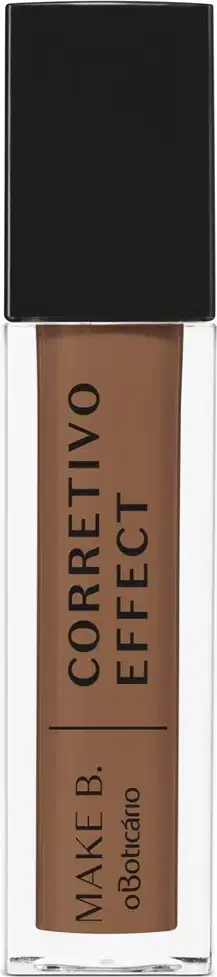 Imagem de um frasco de Corretivo Líquido Make B. Effect 70, com embalagem transparente e tampa preta, contendo produto de cor bege escuro..