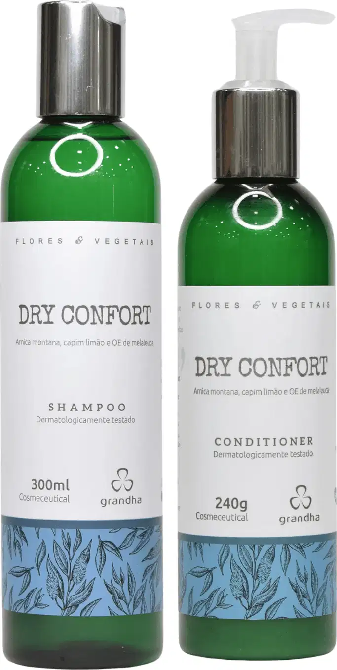 Kit com shampoo e condicionador Grandha Flores e Vegetais Dry Confort.