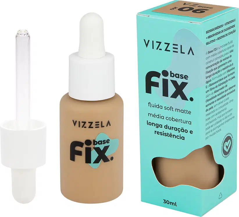Base Líquida Vizzela Cosméticos Fix Cor 6, 30ml.
