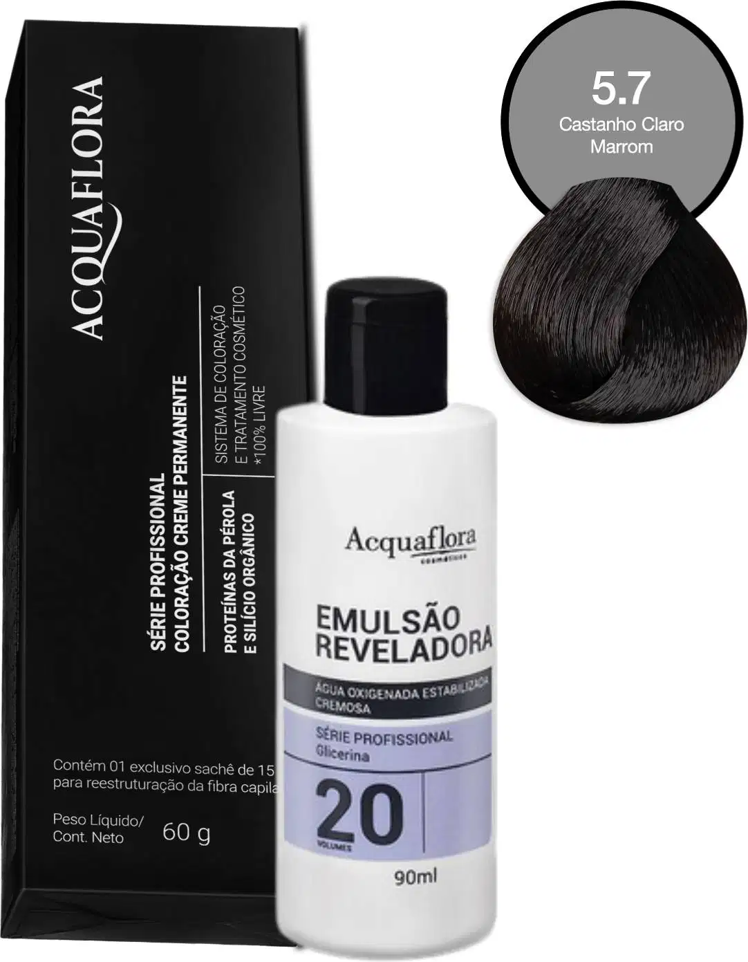 Coloração Acquaflora 5.7 60g + Água Oxigenada 20 Volumes 90ml