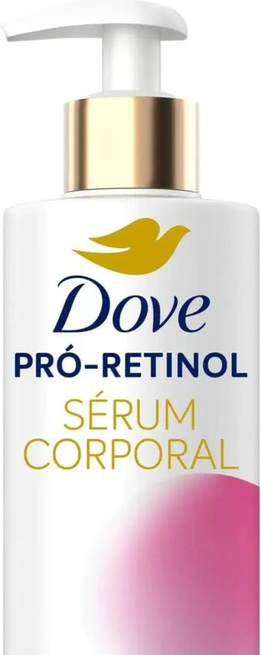 A imagem mostra o Sérum Hidratante Corporal Pró-Retinol + Firmador da marca Dove.