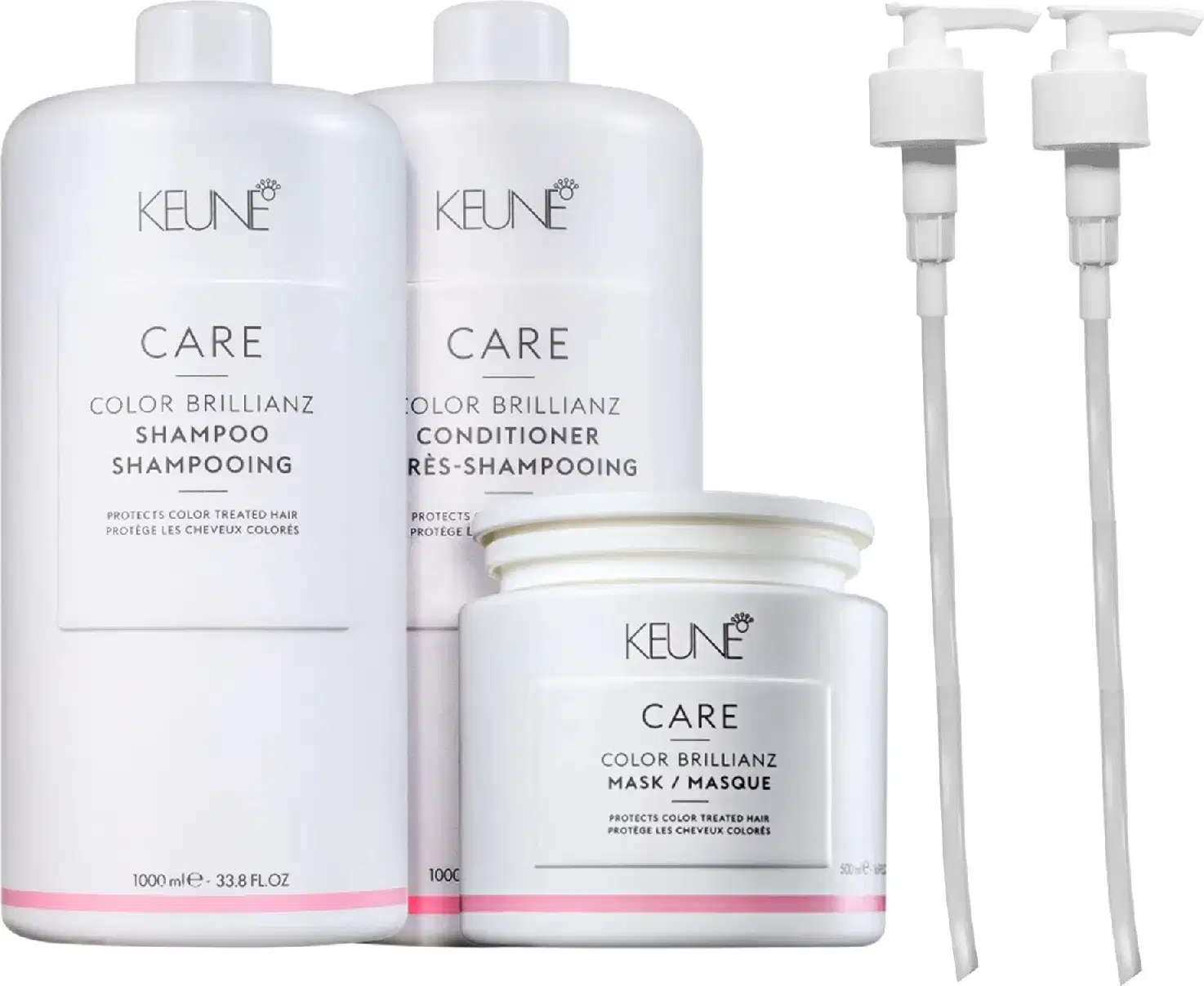 Kit Keune Color Brillianz - Shampoo 1L + Condicionador 1L + Máscara 500ml + Válvulas Pump