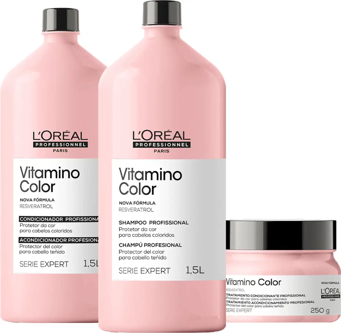 Kit L'Oréal Professionnel Expert Vitamino Color Resveratrol Salon Basic, 3 produtos.