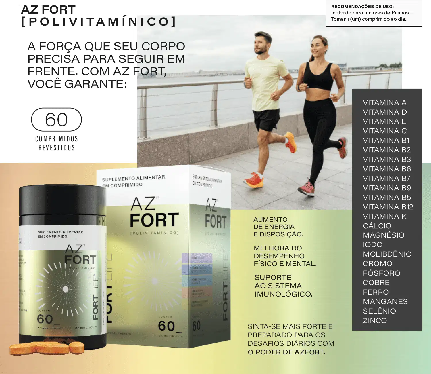 Suplemento Alimentar FortLife Pharma AZ Fort, 60 comprimidos.
