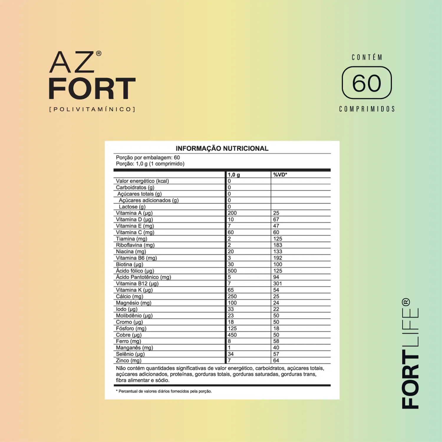 Suplemento Alimentar FortLife Pharma AZ Fort, 60 comprimidos.
