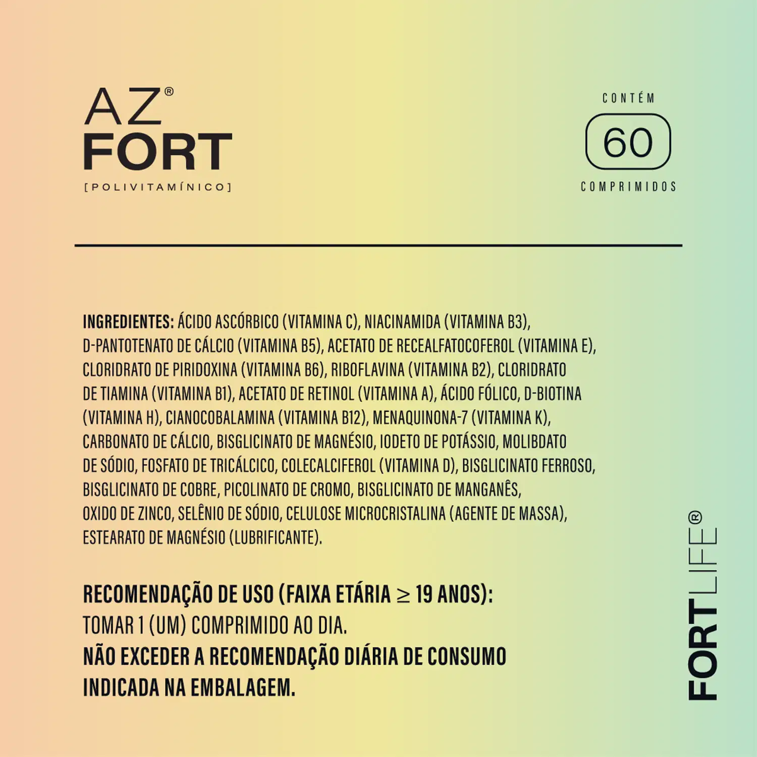 Suplemento Alimentar FortLife Pharma AZ Fort, 60 comprimidos.