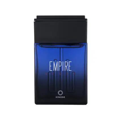 Frasco de perfume masculino da linha Empire da Hinode, com embalagem preta e azul, exibindo o nome da marca em destaque.