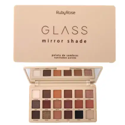 Paleta de Sombras Ruby Rose Glass Mirror Shade com 18 tons neutros de marrom, preto, perolado e bege