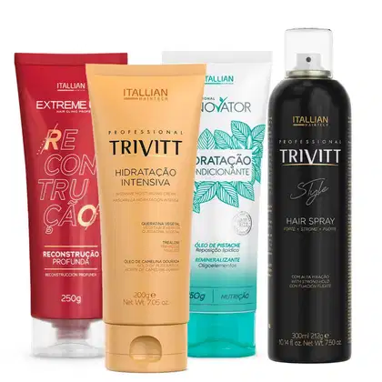 Imagem do produto Itallian Trivitt Cronograma Capilar + Spray Fixador Forte - Hidratação, Força e Nutrição (4 Itens)