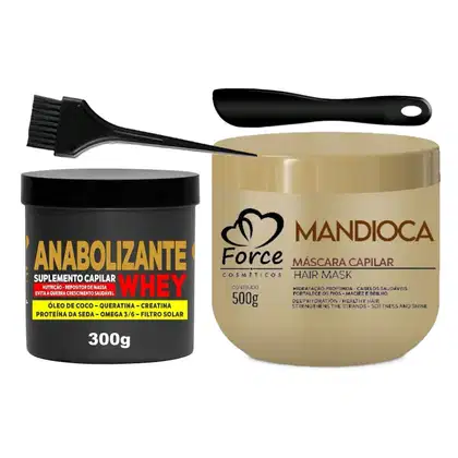 Imagem do produto Máscara Fortalecedora Whey + Máscara Capilar Mandioca 500g - Hidratação, Fortalecimento e Crescimento