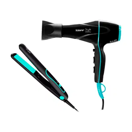 Imagem do produto Kit Secador 110V e Prancha Bivolt Style Preto Taiff