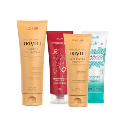 Imagem do produto Kit Cronograma Capilar + Shampoo Trivitt Pós Quimica (Hidratação Trivitt, Nutrição Innovator, e Recontrução Extreme Up)