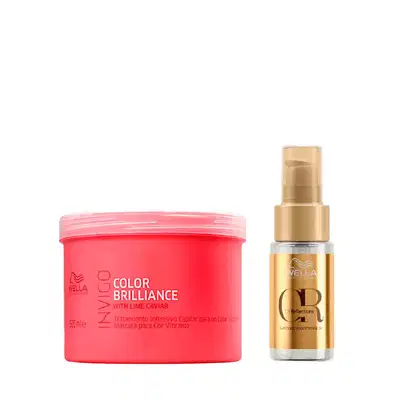 Kit com máscara Invigo Color Brilliance e óleo capilar Oil Reflections, da marca Wella Professionals.