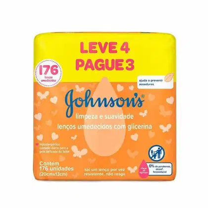 Imagem do produto Kit Lenços Umedecidos Johnson's Limpeza e Suavidade 4 pacotes de 44 unidades cada