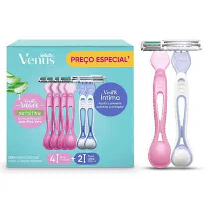 Imagem do produto Kit Depilador Descartável Gillette Venus Suave 4 unidades + Vênus Íntima 2 unidades