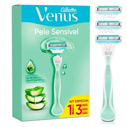 Imagem do produto Aparelho de Depilar Recarregável Gillette Vênus Pele Sensível 1 Cabo + 3 Cargas