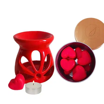 Imagem do produto Difusor Aromatizador Rechaud de Cerâmica Vermelho com Waxmelts de Coração Presente Criativo