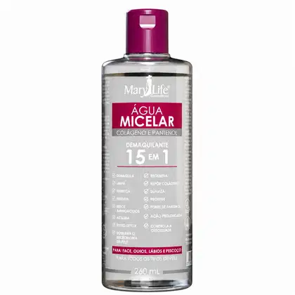 Imagem do produto Água Micelar Demaquilante Colágeno e Pantenol 15 em 1 260ml Mary Life