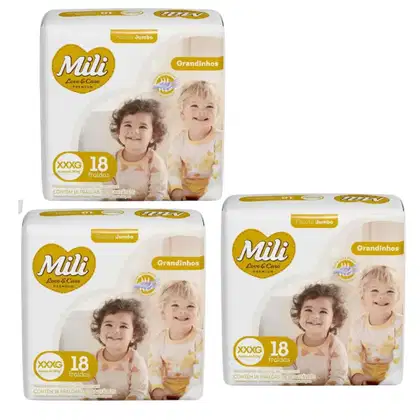 Imagem do produto Kit C3 Fralda Jumbo Grandinhos Love & Care XXXG C/18 - Mili