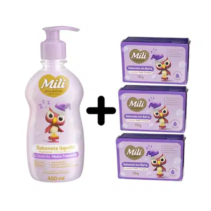 Imagem do produto Kit Sabonete Liquido + 3 Sabonetes em Barra Lavanda - Mili